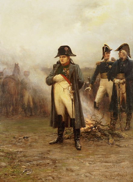 O artista britânico Ernest Crofts retrata Napoleão como figura central na Campanha de Waterloo.