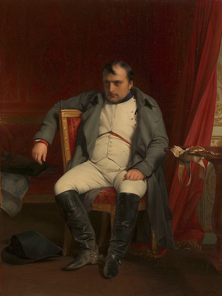 Contrastando com as representações heroicas e gloriosas de Napoleão, Paul Delaroche retratou seu isolamento e impotência na abdicação forçada ao trono francês no Palácio de Fontainebleau em 4 de abril de 1814.